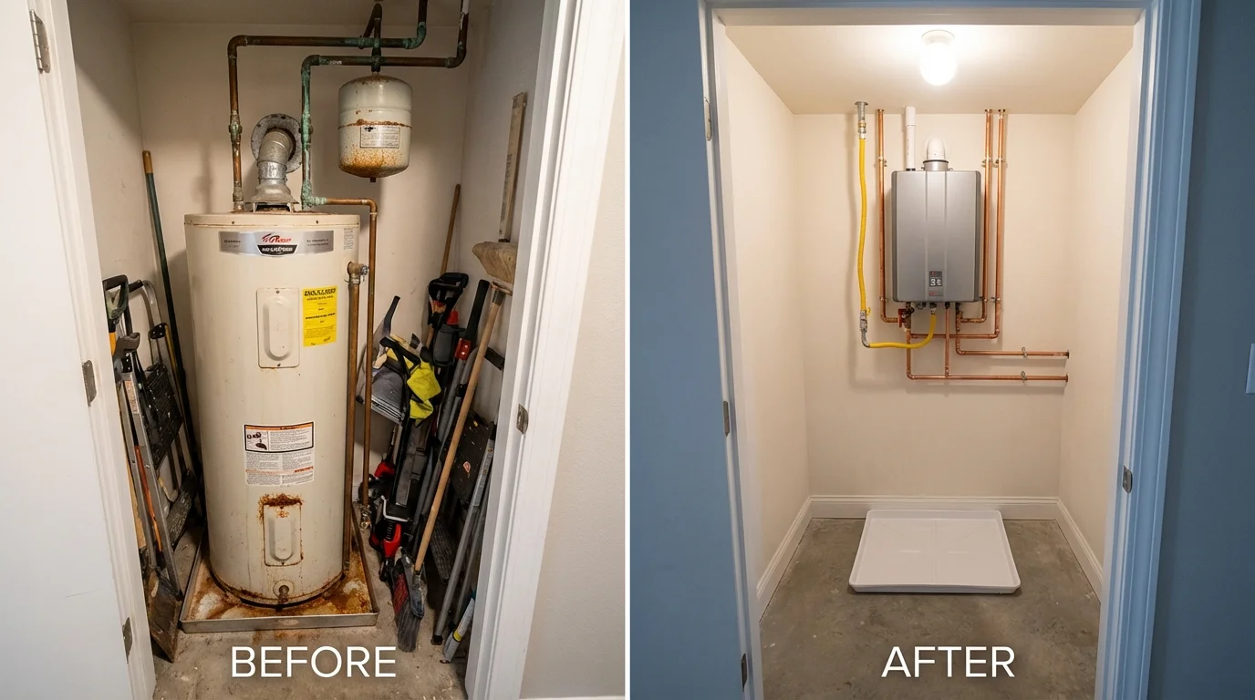 Tank water heater versus wall-mounted tankless unit comparison for Saint Elmo, IL homeowners